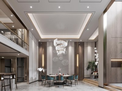 新中式别墅餐厅3D模型下载